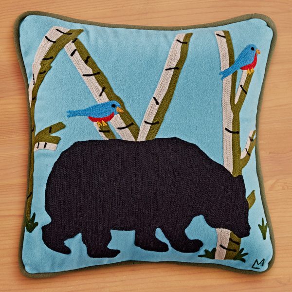 Chandler 4 Corners 18  Embroidered Pillow, Bear in Birches Online