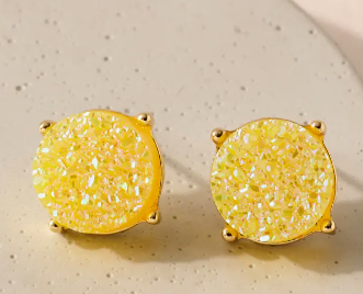 Yellow Round Druzy Stone Stud Earrings For Sale