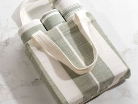 3 PC Green and White Towel Set with Bag Online