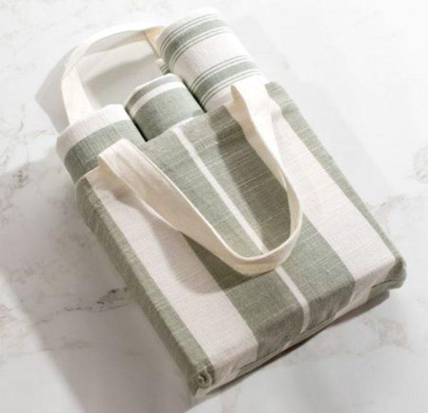 3 PC Green and White Towel Set with Bag Online