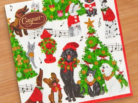 Caspari Paper Cocktail Napkins, Caroling Pets Sale