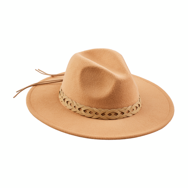 Leather Trim Fedora Hat, Brown Online now