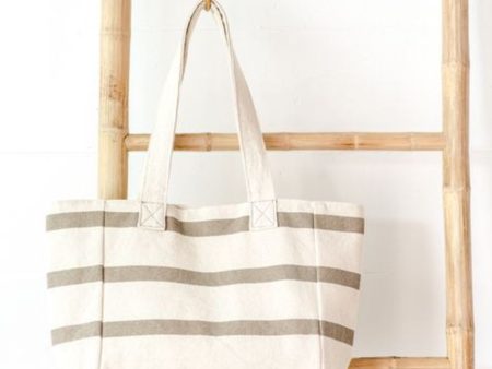 Taupe Stripe Beach Bag Discount