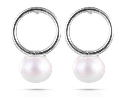 Flat Hoop Pearl Drop Earrings Silver Online Hot Sale