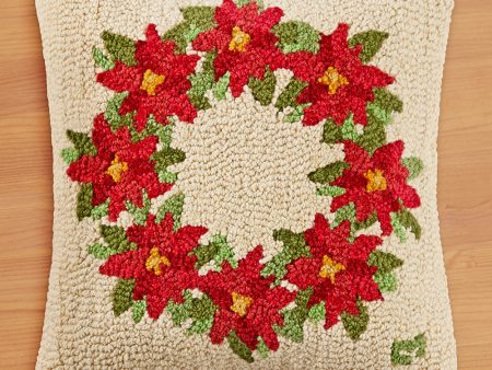 Chandler 4 Corners 18  Hooked Pillow, Poinsettia Wreath on Sale