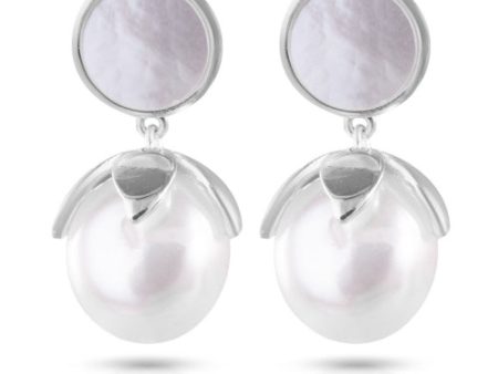 Petaled Pearl Drop Earrings- Silver For Discount