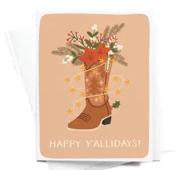 Happy Y allidays Cowboy Boot Greeting Card Fashion