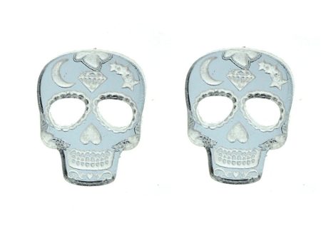 Last Chance! Sugar Skull Earrings in Mirror Silver Online Sale