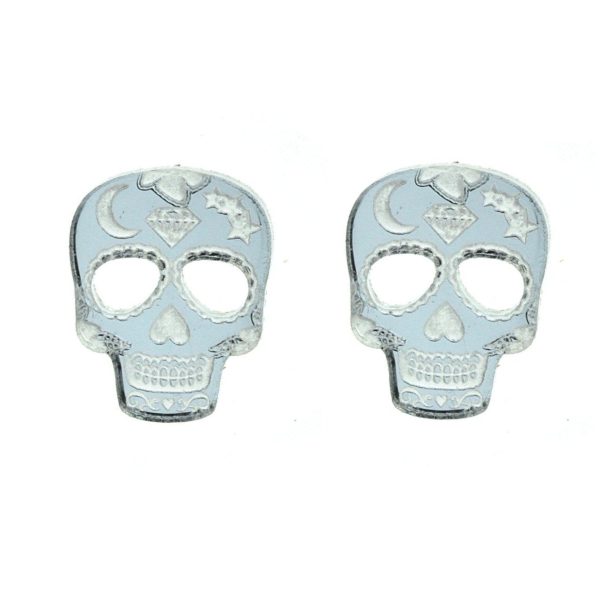 Last Chance! Sugar Skull Earrings in Mirror Silver Online Sale