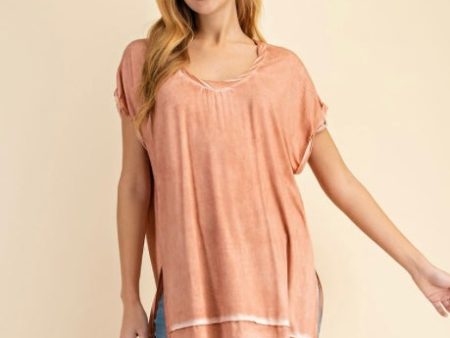 Coral Washed Basic Top Discount