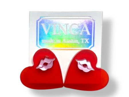 Limited Edition! Kiss & Tell Stud Earrings Pink Red For Cheap