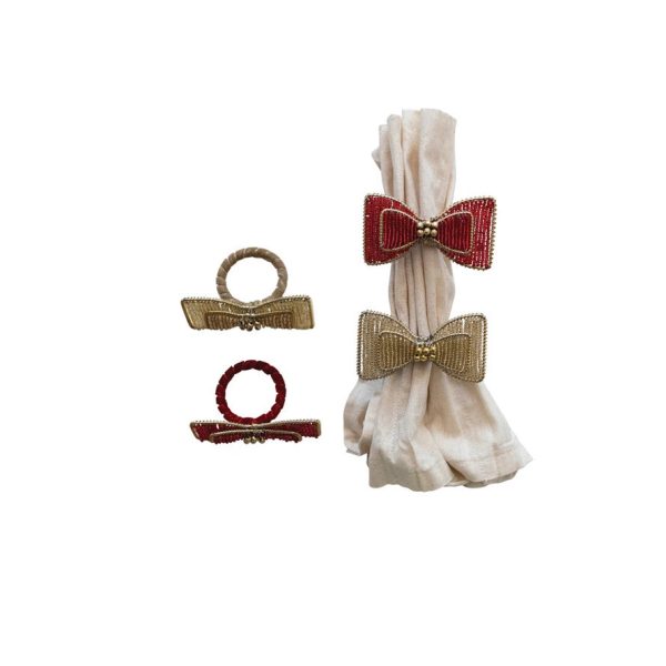 Glass Beaded Metal Bow Napkin Ring (2 Colors) on Sale