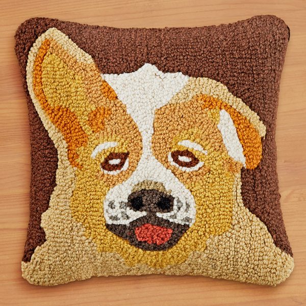 Chandler 4 Corners 14  Hooked Pillow, Corgi Fashion