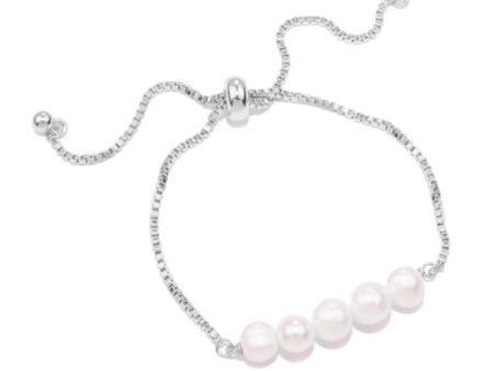 5-Pearl Row Pull-Cord Bracelet- Silver Cheap