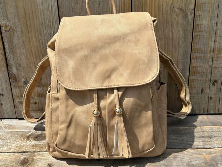 Boho Khaki Leather Backpack Online now