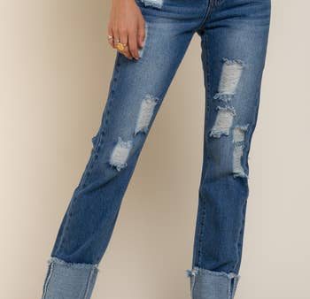 POL Straight Leg Distressed Denim Jeans Online Sale