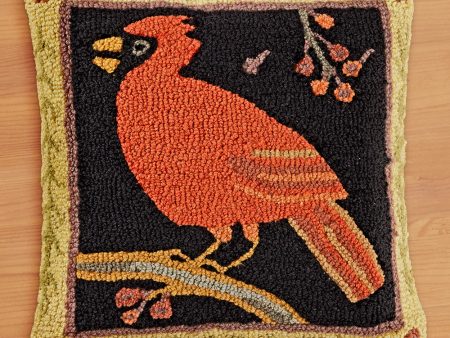 Chandler 4 Corners 18  Hooked Pillow, Cardinal & Berries Supply