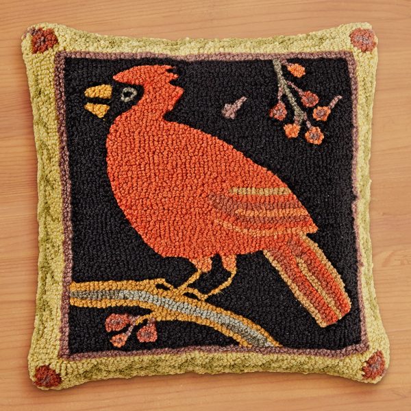 Chandler 4 Corners 18  Hooked Pillow, Cardinal & Berries Supply