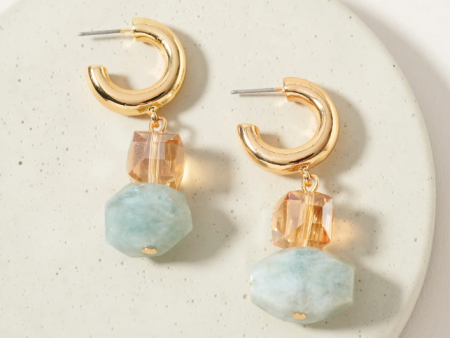 Stone Open Hoop Dangling Earrings Light Blue Hot on Sale