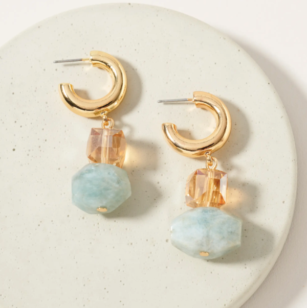 Stone Open Hoop Dangling Earrings Light Blue Hot on Sale