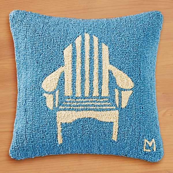 Chandler 4 Corners 18  Hooked Pillow, Adirondack Chair on Blue on Sale