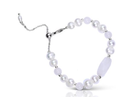 Pearl & Stone Pull Cord Bracelet- Silver Online Sale