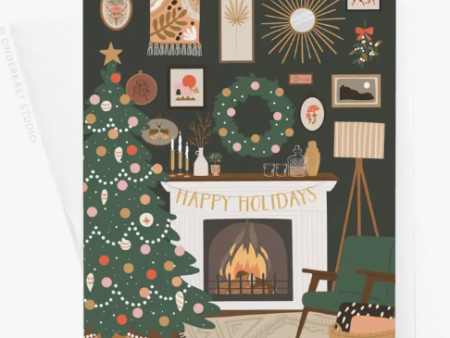 Happy Holidays Fireplace Greeting Card Hot on Sale