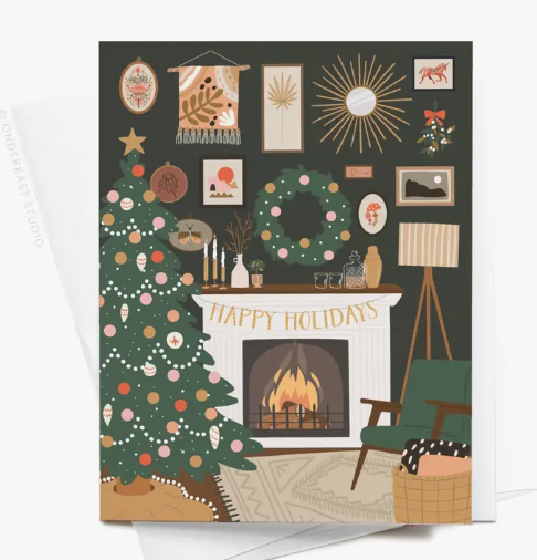 Happy Holidays Fireplace Greeting Card Hot on Sale