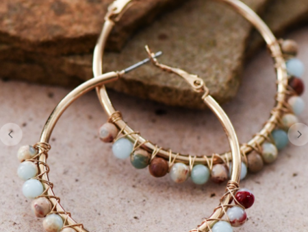 Jasper Stone Beaded Hoop Earrings Fashion