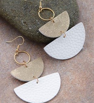 White and Gold Leather Earrings Sale