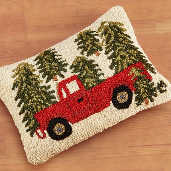 Chandler 4 Corners 14  x 20  Hooked Pillow, Truck in Trees Online Hot Sale