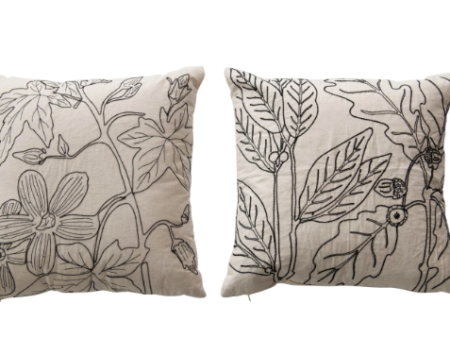 18  Cotton Pillow w  Botanical Embroidery, 2 styles For Discount