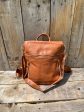 Burnt Orange Square Leather Backpack Hot on Sale