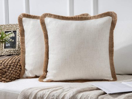 18x18 Burlap Fringe Pillow (2 Colors) Sale