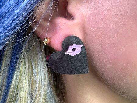 Limited Edition! Kiss & Tell Stud Earrings Pink Black For Cheap