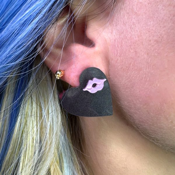 Limited Edition! Kiss & Tell Stud Earrings Pink Black For Cheap