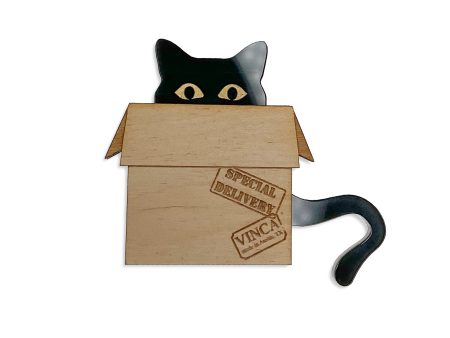 Last Chance! PsPsPsPecial Delivery - Cat in a Box Brooch on Sale