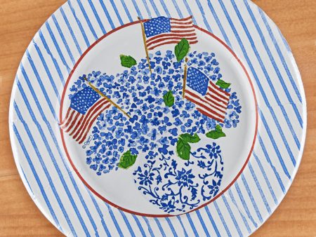 Caspari Paper Plates, Flags and Hydrangeas Supply