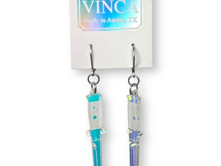 A Knife Less Ordinary Dangle Earrings - Iridescent For Sale