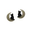 Small Cat in Moon Earrings on Sale