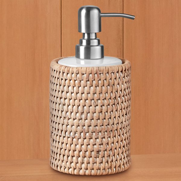 Burma Whitewashed Rattan Soap Dispenser Online Sale