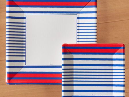 Caspari Paper Plates, Breton Stripe in Blue Fashion