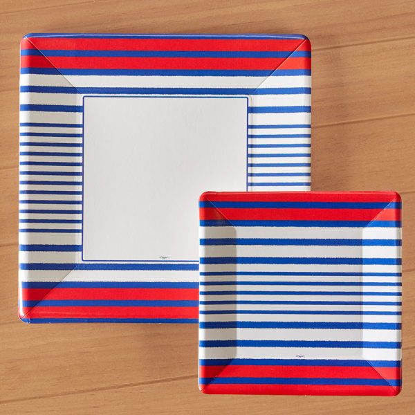 Caspari Paper Plates, Breton Stripe in Blue Fashion