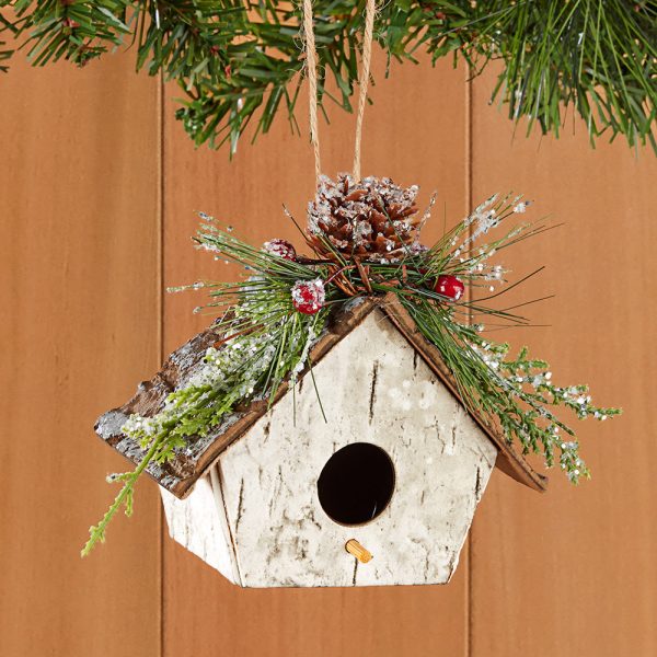 Birch Birdhouse Ornament For Cheap