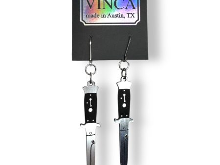 A Knife Less Ordinary Dangle Earrings - Silver Black Sale