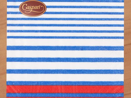 Caspari Paper Luncheon Napkins, Breton Stripe in Blue Online Sale