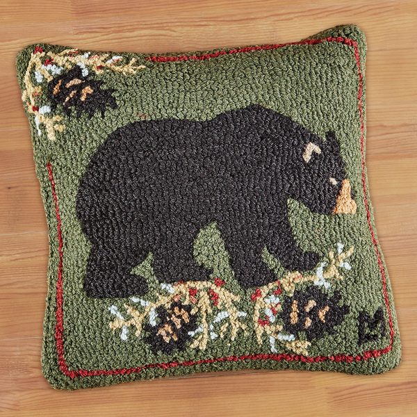 Chandler 4 Corners 18  Hooked Pillow, Black Bear Hot on Sale