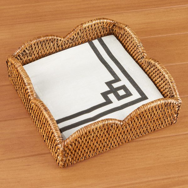 Caspari Scalloped-Edge Rattan Napkin Holders, Natural For Discount