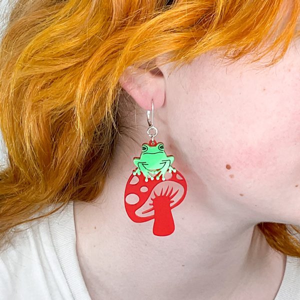 Last Chance! TOAD-ally FUN-gi Dangle Earrings on red mushrooms Sale