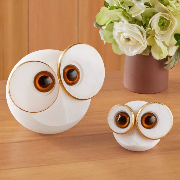 Alabaster Big-Eyed Owl Sculpture Online now